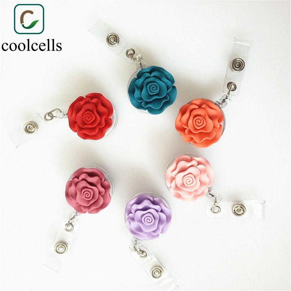 COOLCELLS Giá đỡ huy hiệu có thể thu vào, Thẻ ngực 3D Flora Nurse Badge Reel, Thẻ ID nhựa nơ dễ thươ