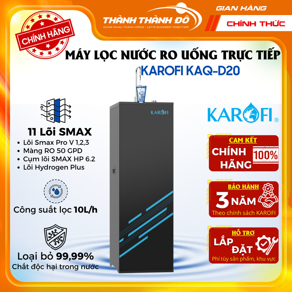 [Có lắp toàn quốc] Máy Lọc Nước RO Karofi KAQ-D20 - 11 Lõi Lọc - Uống Trực Tiếp - Bảo Hành 3 Năm Tại