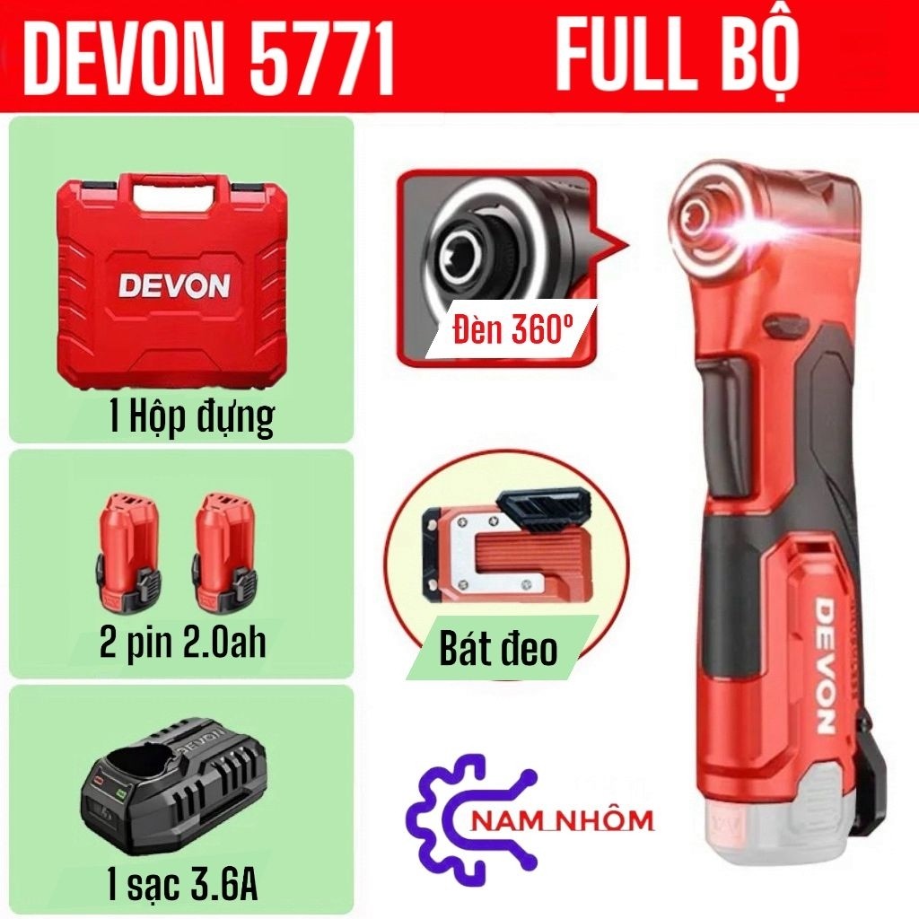 Máy vặn vít góc DEVON 5771 (12v hàng chính hãng ) nam nhom