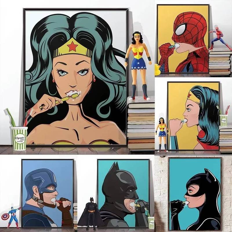 Disney Marvel Superhero Spiderman brush teeth Poster No Frame Canvas Painting Bathroom Decor Home De