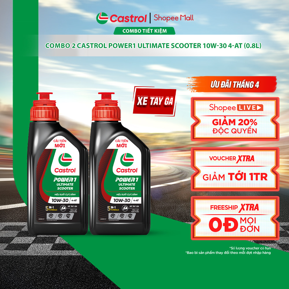 COMBO 2 Dầu nhớt xe tay ga Castrol POWER1 ULTIMATE SCOOTER 10W-30 4-AT (0.8L)