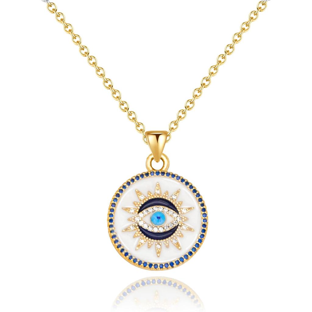 SmileBelle Evil Eye Gold Protection Necklace, Handmade Evil Eye Jewelry for Women, Ojo Turco Pendant