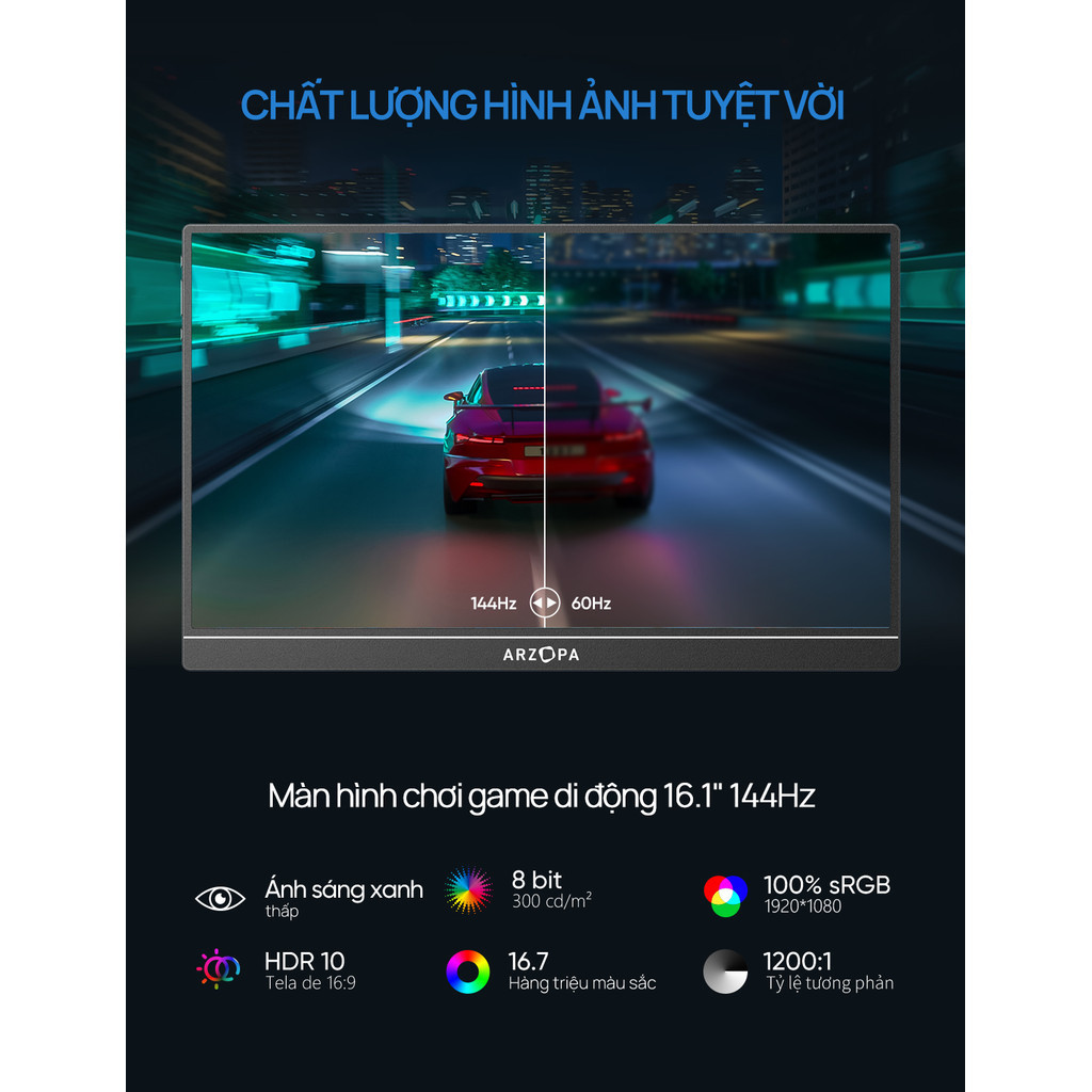 Màn Hình Di Động ARZOPA Z1FC 16.1" 144Hz IPS FHD | 106% sRGB | USB-C HDMI | Chính Hãng | Hỏa Tốc | BigBuy360 - bigbuy360.vn