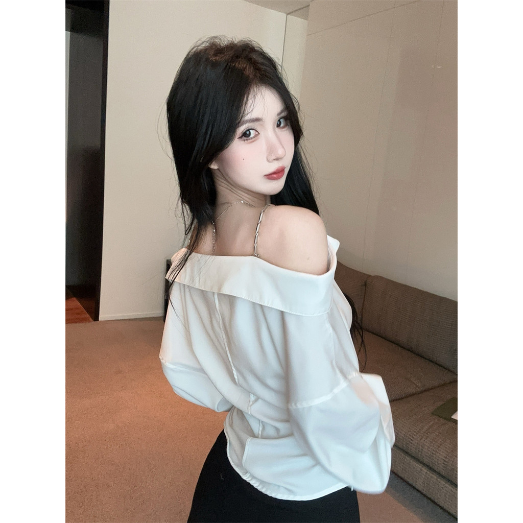 Kii Wii Áo sơ mi dài tay cổ chữ V lệch vai, phù hợp mùa hè 260414 | BigBuy360 - bigbuy360.vn