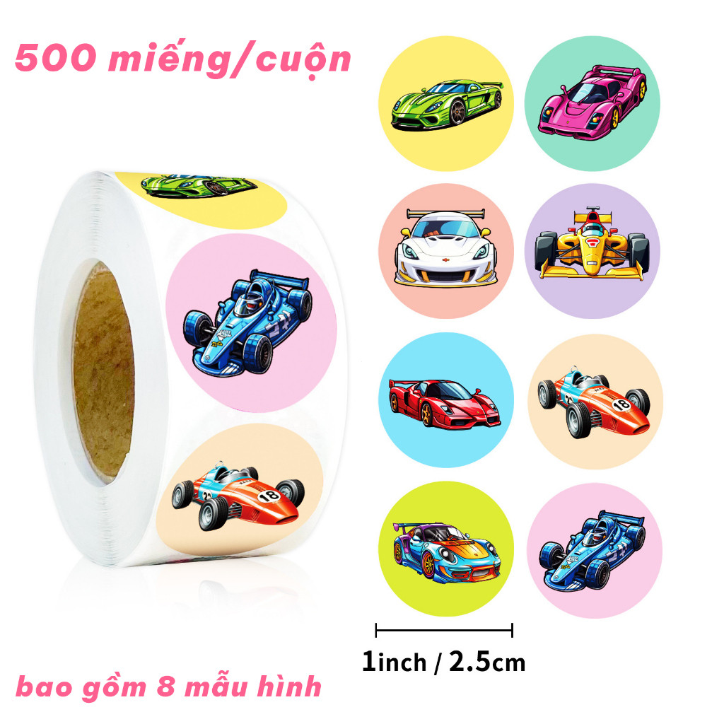 Roll of Stickers for Racing Cars and Construction Vehicles for Kids, Decorative Stickers for Noteboo