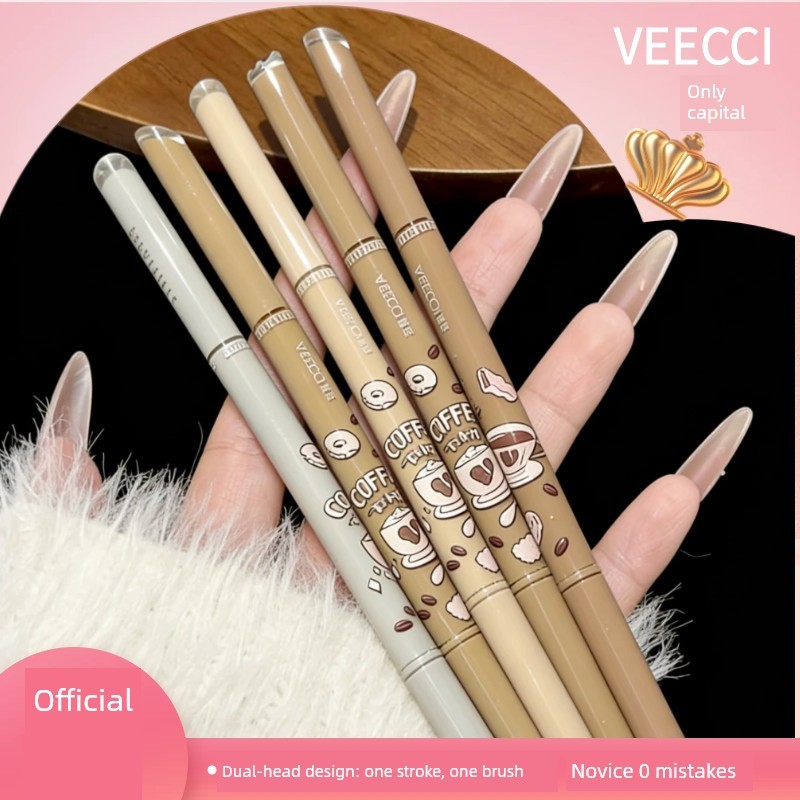 bút kẻ lông mày kẻ lông mày Veecci Veecci Coffee Series Bút kẻ mắt hai đầu Bút Gel chống thấm nước C