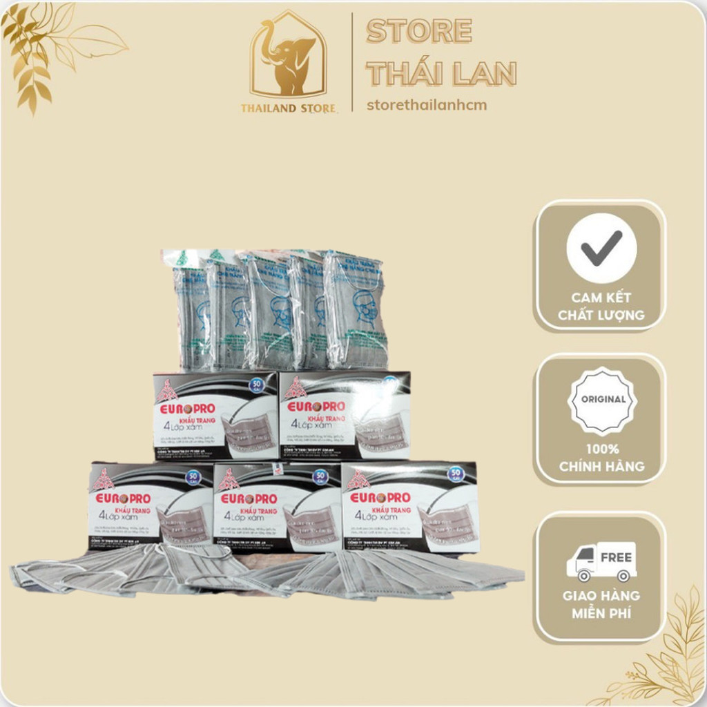 Khẩu Trang Euro 4 Lớp Kháng Khuẩn (50 Cái/Hộp)
