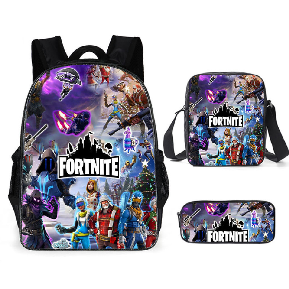 Fortnite Night Schoolbag Bộ ba mảnh Fortnite Schoolbag Hộp đựng bút chì Ba lô Giao hàng một mảnh