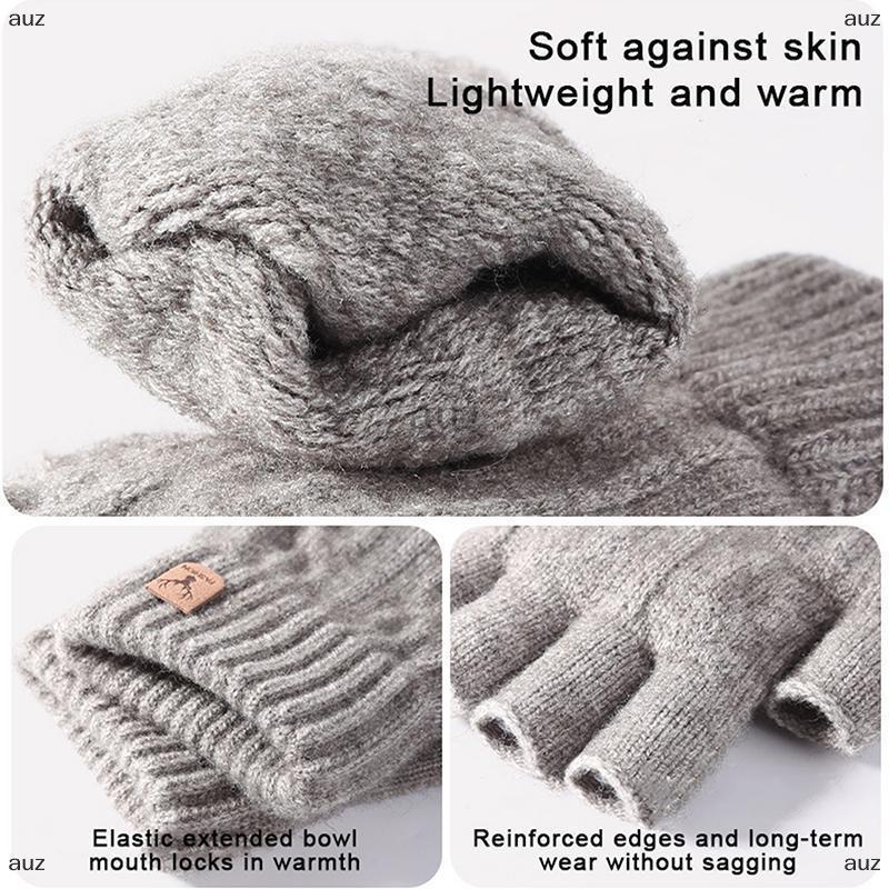 [auz] Knitted Thick Thermal Half Finger Gloves Women Men Winter Outdoor Driving Fingerless Glove Tou