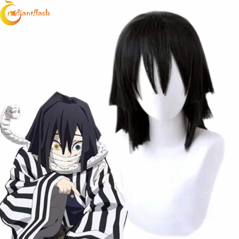 Radiantflash Iguro Obanai Cosplay Tóc Giả, Chất Liệu Tổng Hợp Ngắn Thẳng, Chịu Nhiệt, Phù Hợp Nam Nữ