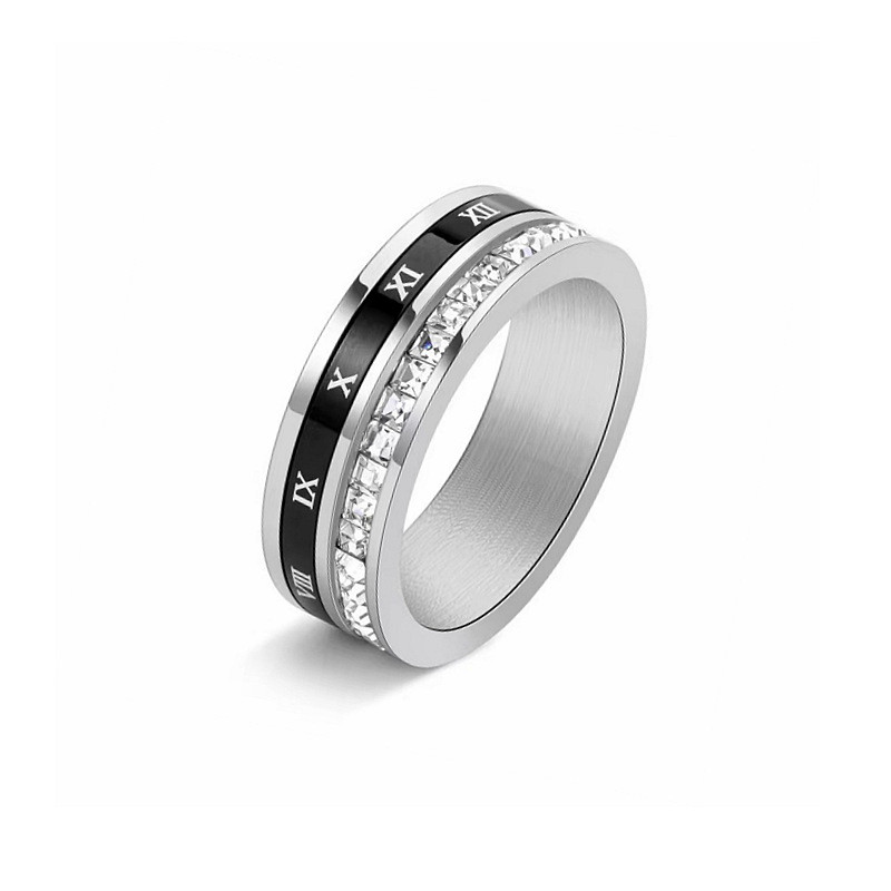 Nhẫn Cubic Zirconia Số La Mã Nhẫn Spinner Vuông Kích Thước Thép Không Gỉ 6-13