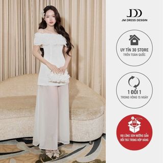  Đầm 2 dây ngang vai phối hoa đính 3D 1P02.2505K Thiết kế đầm tiệc nữ tính – bay bổng mang dấu ấn couture bởi JM Dress 