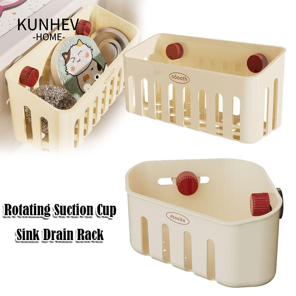 Kệ góc phòng tắm KUNHEV, Cốc hút xoay Tam giác Giá thoát nước bồn rửa hình chữ nhật, Kệ bếp đa chức 