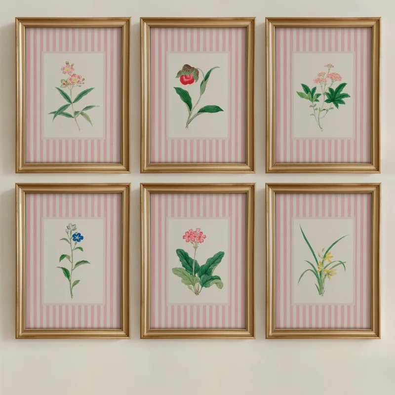 Vintage Hoa Poster Nancy Meyers Thẩm Mỹ Sọc Hoa Hồng Coquette Tranh Canvas Nghệ Thuật Treo Tường Cho