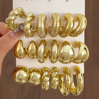 6 Cái / bộ Bông Tai Vòng Vàng Cho Nữ Giọt Nước Hình Học Độc Đáo Trang Sức Quà Tặng