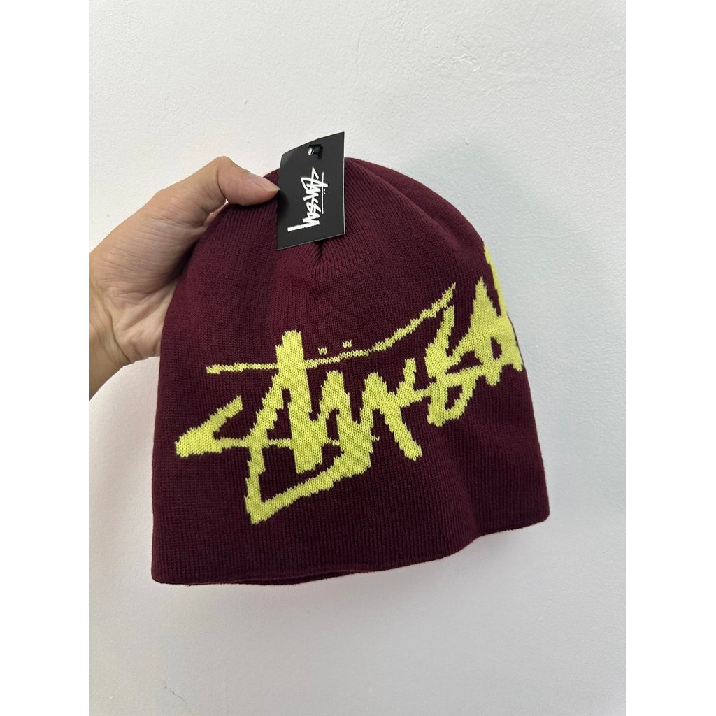 Rượu vang đỏ Stussy | Mũ dệt kim và mũ len mùa thu đông Stussy