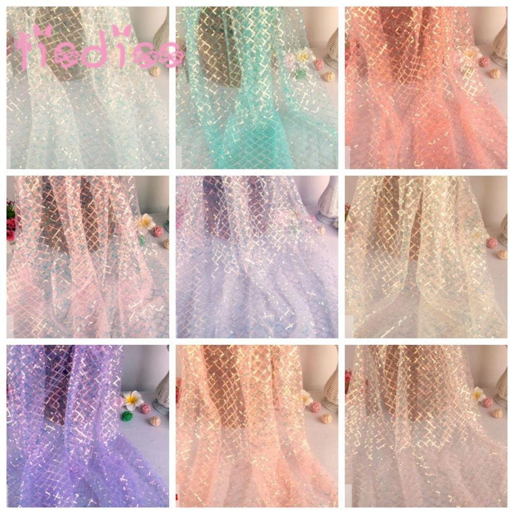 Vải lưới sequin LISDISISS, Vải sequin lưới Polyester PVC, Kết cấu lưới DIY Sequin đầy màu sắc Sân kh