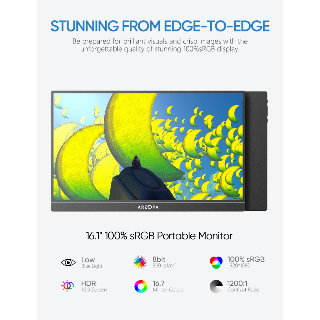 Màn Hình Di Động ARZOPA Z1C 16.1" IPS FHD | 100% sRGB | HDR | USB-C HDMI | Chính Hãng | Hỏa Tốc | BigBuy360 - bigbuy360.vn