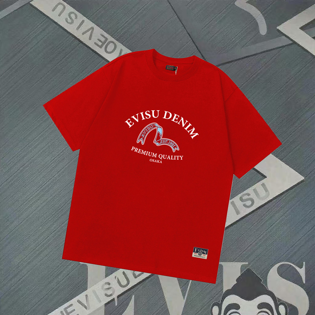 Evisu Áo Thun Ngắn Tay Cổ Tròn Dáng Rộng, Đáy Áo Sơ Mi, Phong Cách Thể Thao Mới Về 2025