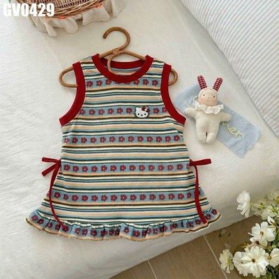 Váy Ba Lỗ Bé Gái Kẻ Sọc Họa Tiết Hoa Phối Nơ Xinh Xắn MINTSCLOSET GV0429