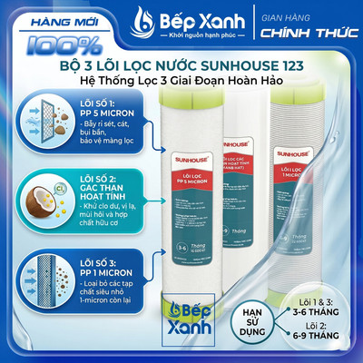 Sunhouse 1.2.3 | [CHÍNH HÃNG] Bộ 3 Lõi Lọc Nước Sunhouse 1-2-3 - Hàng Chuẩn Công Ty, thay được cho nhiều dòng máy RO