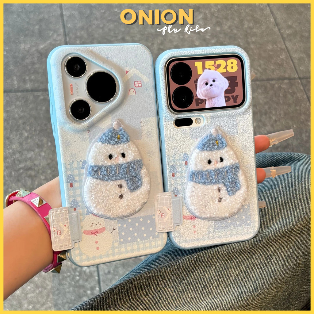 Ốp điện thoại họa tiết da thêu người tuyết mùa đông (onion phụ kiện ) cho iPhone 17 / 16 / 15 / 14 /