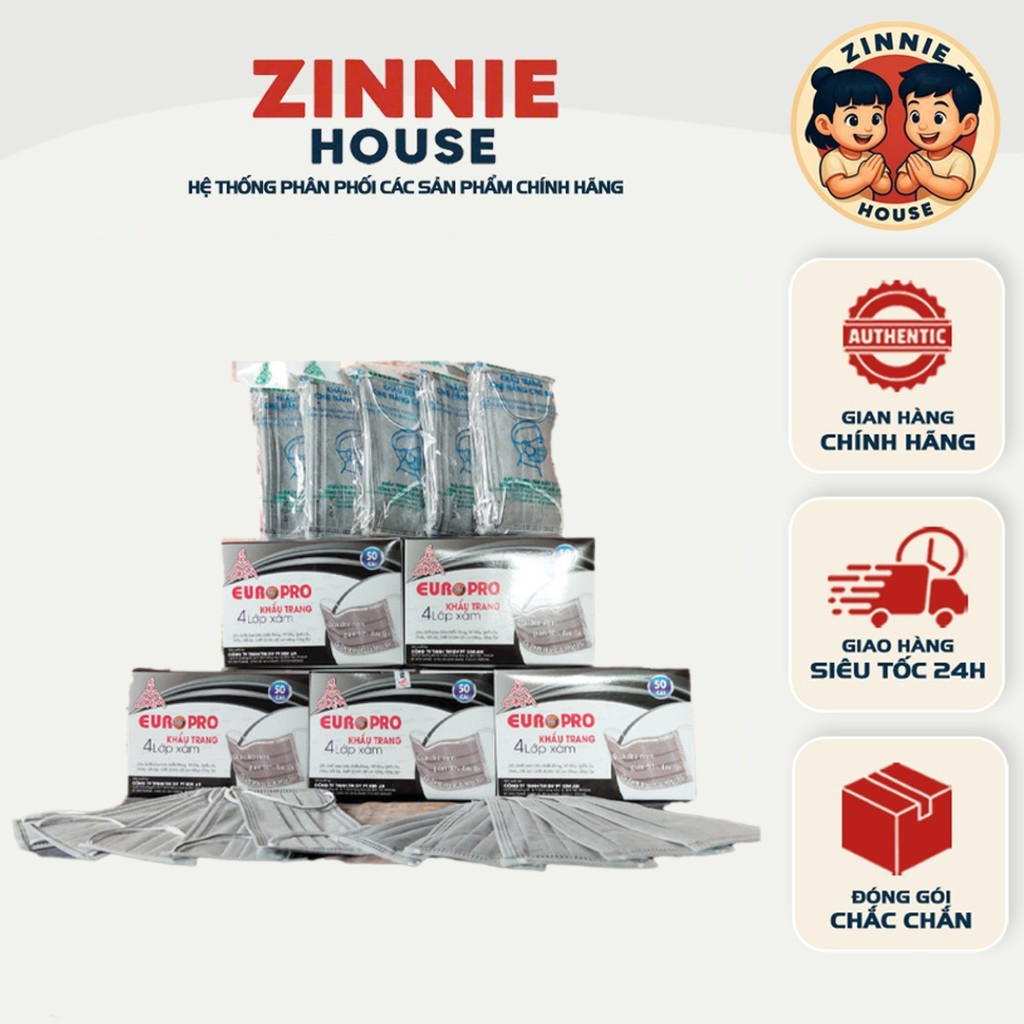 Khẩu Trang Euro 4 Lớp Kháng Khuẩn (50 Cái/Hộp)