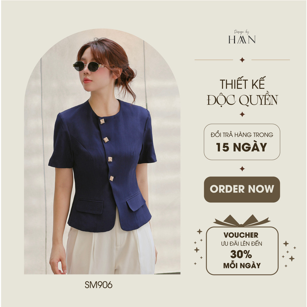 Áo Ký Giả Màu Xanh Than Thiết Kế Cổ Tròn Vạt Cách Điệu Thanh Lịch HAAN Design SM906