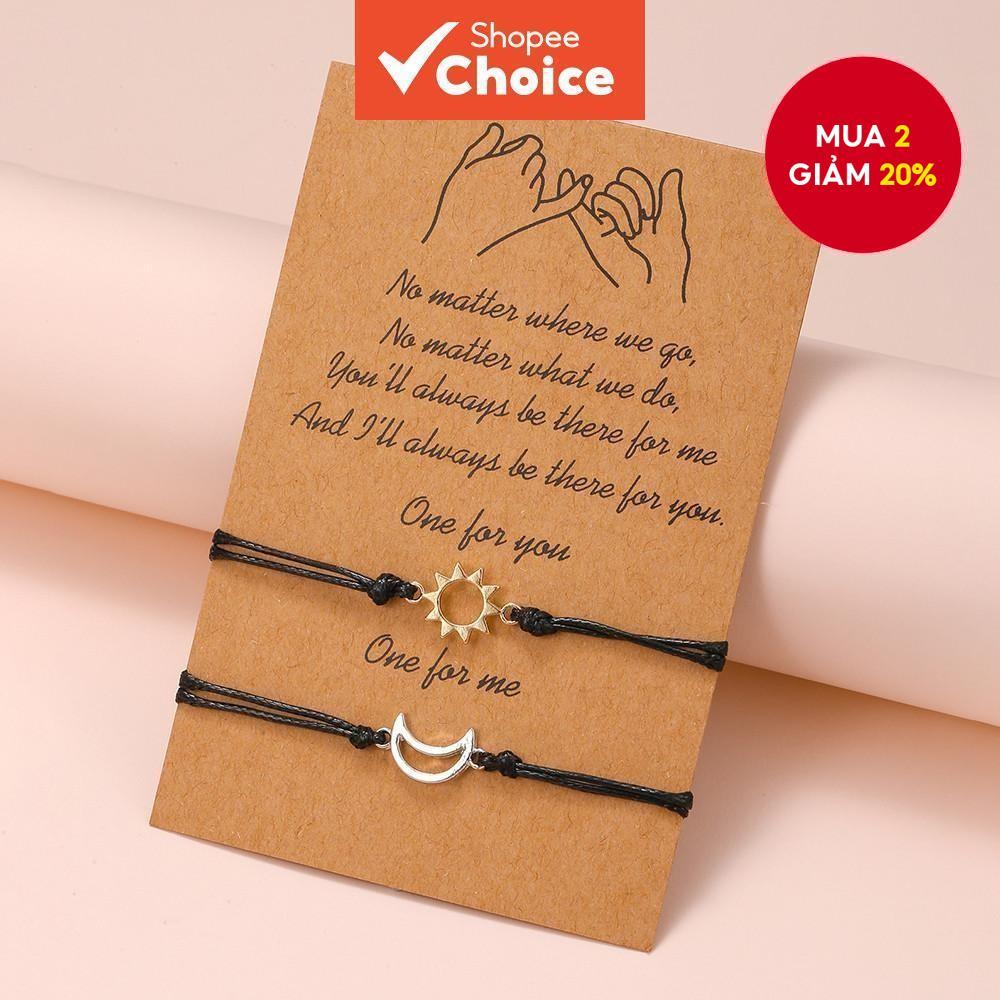 Vòng tay cặp đôi mặt trời và mặt trăng Sợi sáp có thể điều chỉnh Quà tặng thủ công cho anh ấy