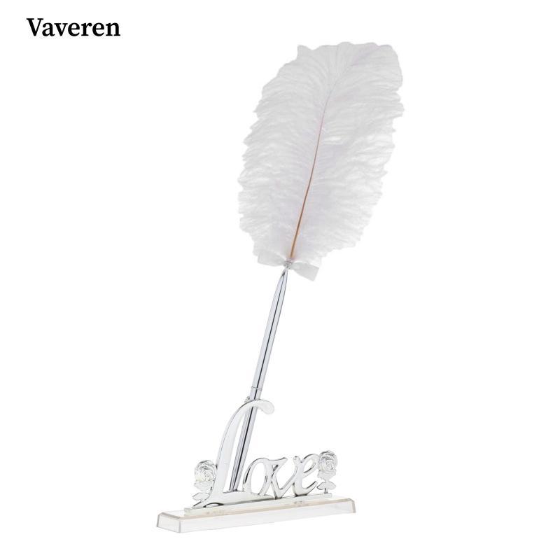 Wedding White Feather Quill Guest Book Signing Pen with Golden Holder