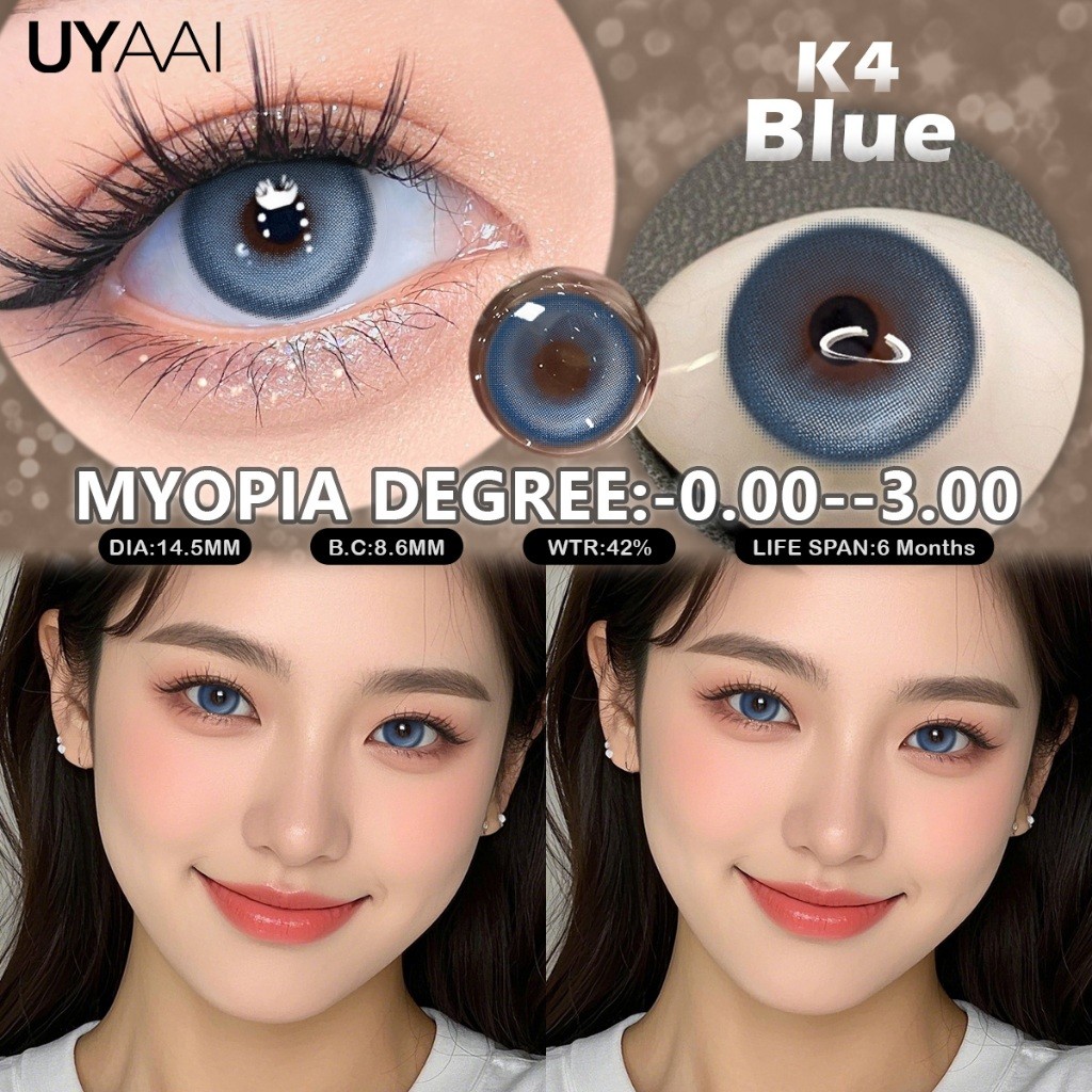 [K4 lam 0~3 độ]UYAAI Eyes lens Xanh lam cận Kính áp tròng MCK1 cận lens blue devil eyes lens lam giã