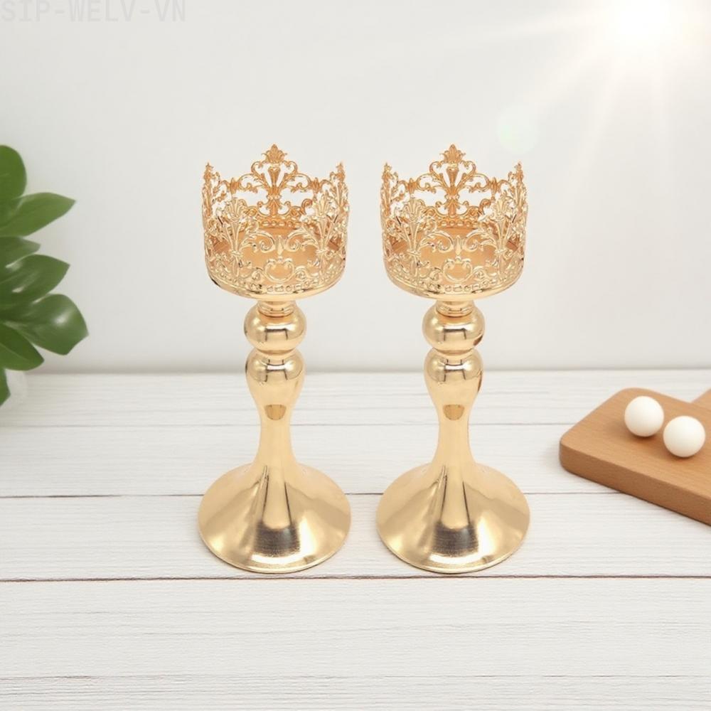 {WELV}Nordic Romantic Iron Candlestick Holder Vintage Table Decor for Wedding Dinner