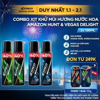   Tăng 40% dung tích  Combo 2 Xịt Khử Mùi XMen 196ml Amazon Hunt Vegas Delight - Hương Nước Hoa Phong Trần,Khô Thoáng 48H 