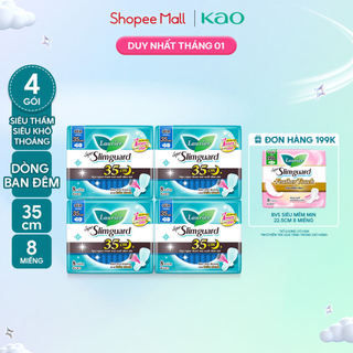  Combo 4 Băng Vệ Sinh Laurier Ban Đêm Siêu Mỏng 1mm 35cm 8 Miếng 
