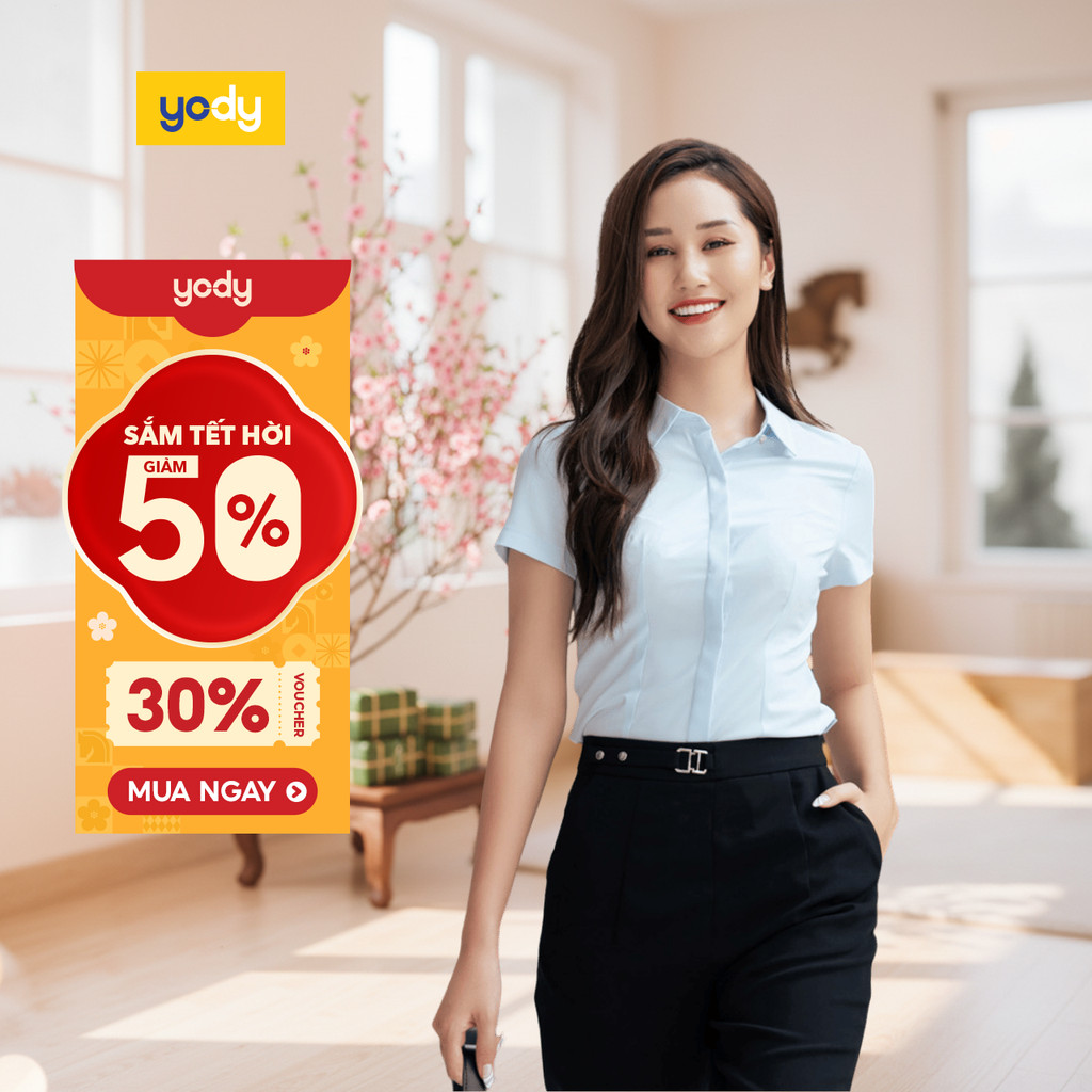 Áo sơ mi nữ YODY tay ngắn vải nano thấm hút tốt khô nhanh SCN3000