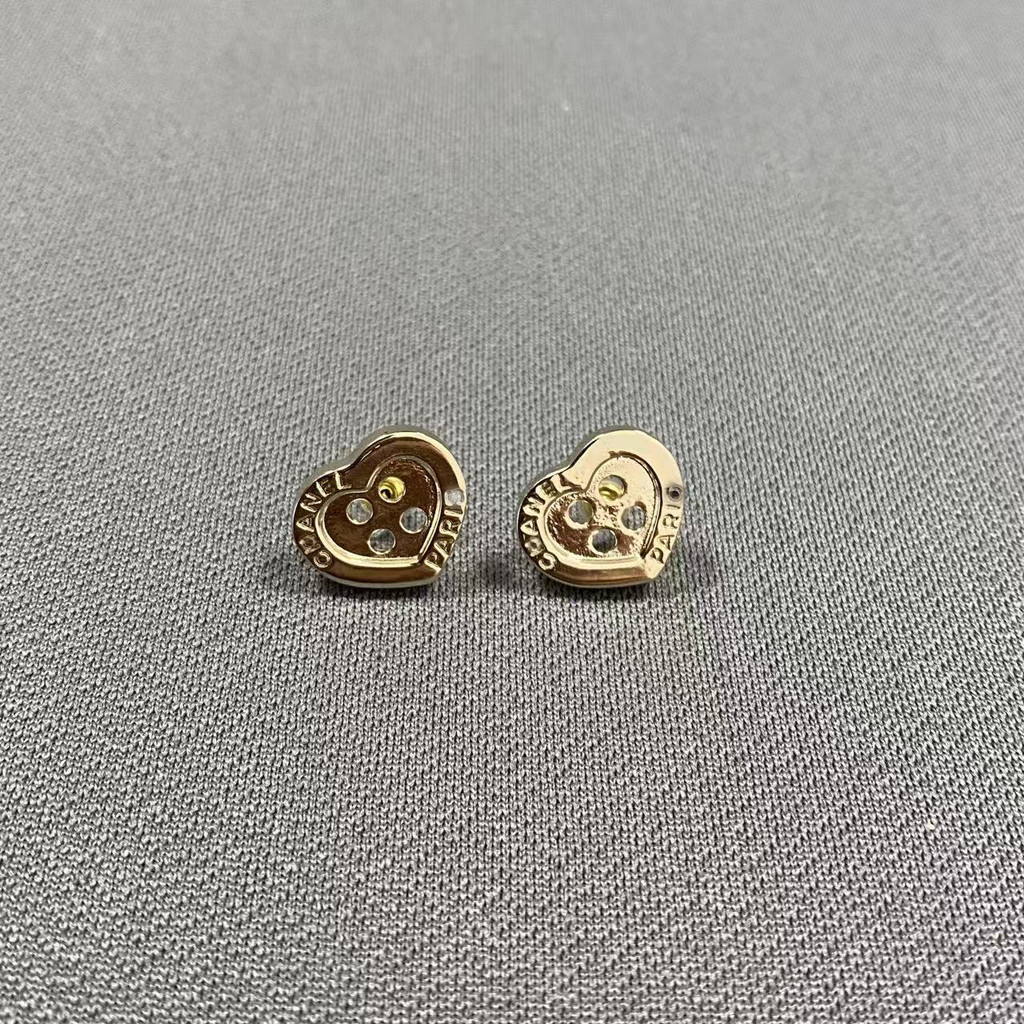 CH* 25Autumn Collection25K gold Button Heart Shape Earrings Exquisite Button Design