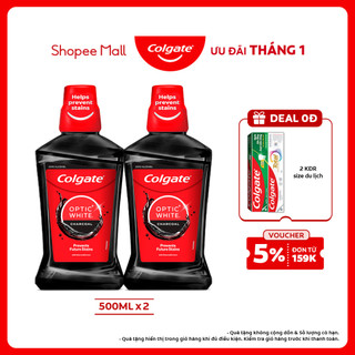  Bộ 2 Nước súc miệng Colgate trắng răng Optic White than hoạt tính 500ml 