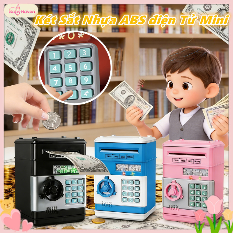 Két Sắt Nhựa ABS điện Tử Mini,Đồ Chơi Heo đất đáng Yêu,Có đèn âm Nhạc Vui Nhộn,Nuôi Dưỡng ý Thức Tiết Kiệm Tiền Cho Trẻ