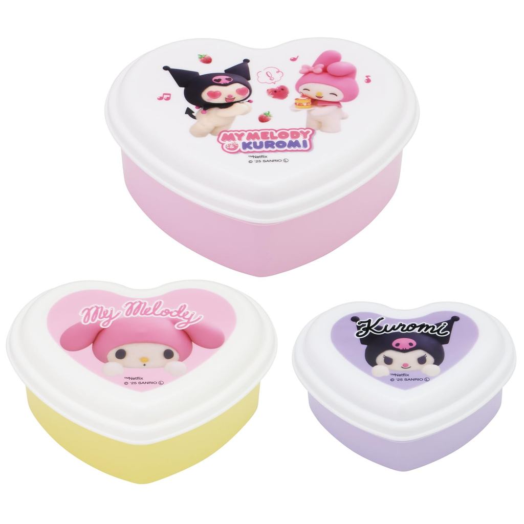 [Japan Direct] My Melody Kuromi Heart Lunch Box 3pcs Set Dome Food Container Cute Sanrio Japan