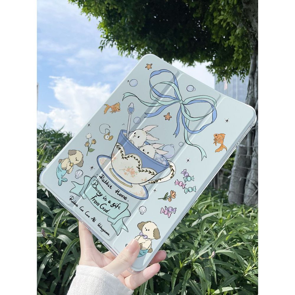 Ốp lưng máy tính bảng Tri-Fold Blue Ribbon Bunny cho OPPO Pad Air 1.36 '' 11 '' Pad 2 3 11.61 '' Fli