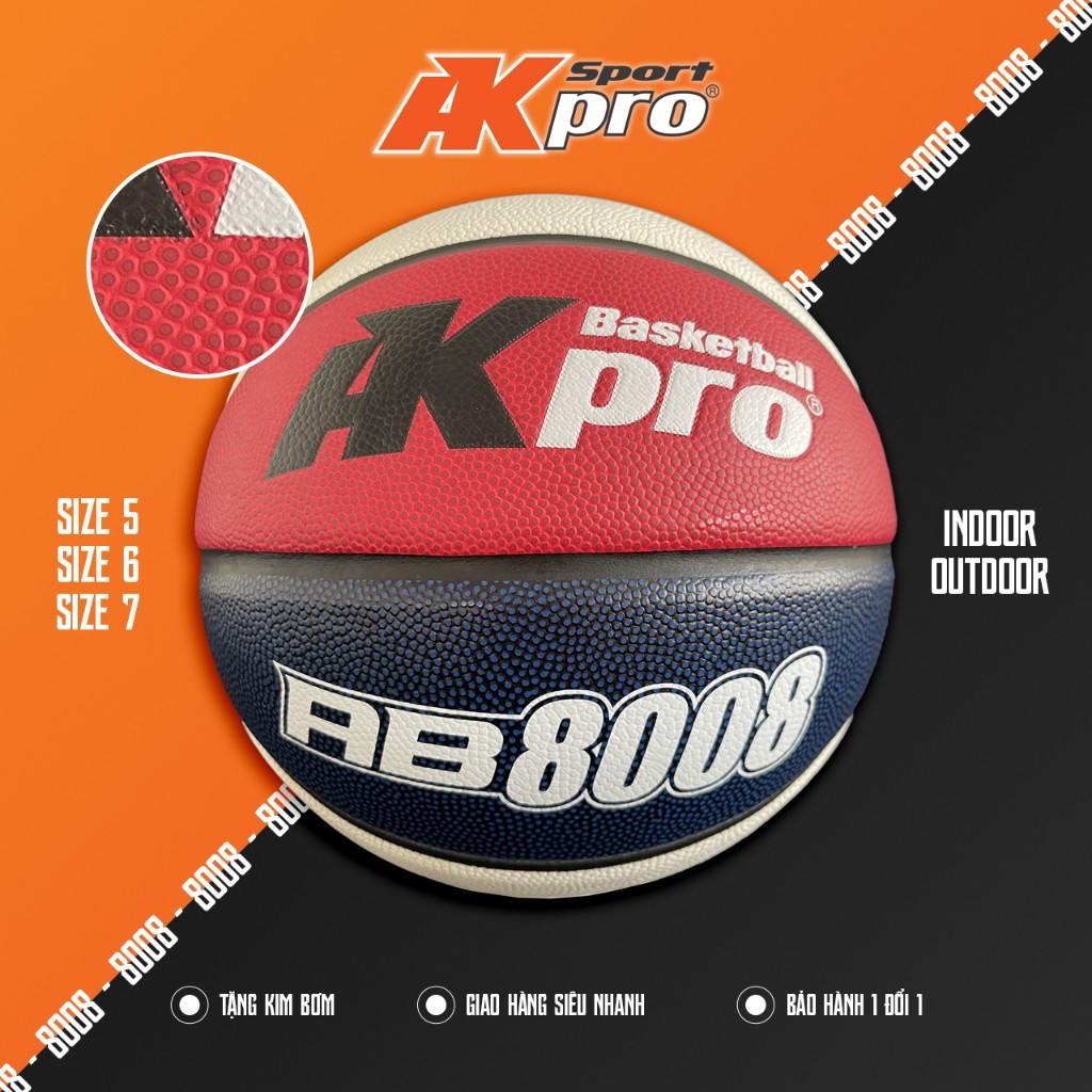 Bóng rổ AKpro AB8008, da PU dai, bền, độ nảy ổn định