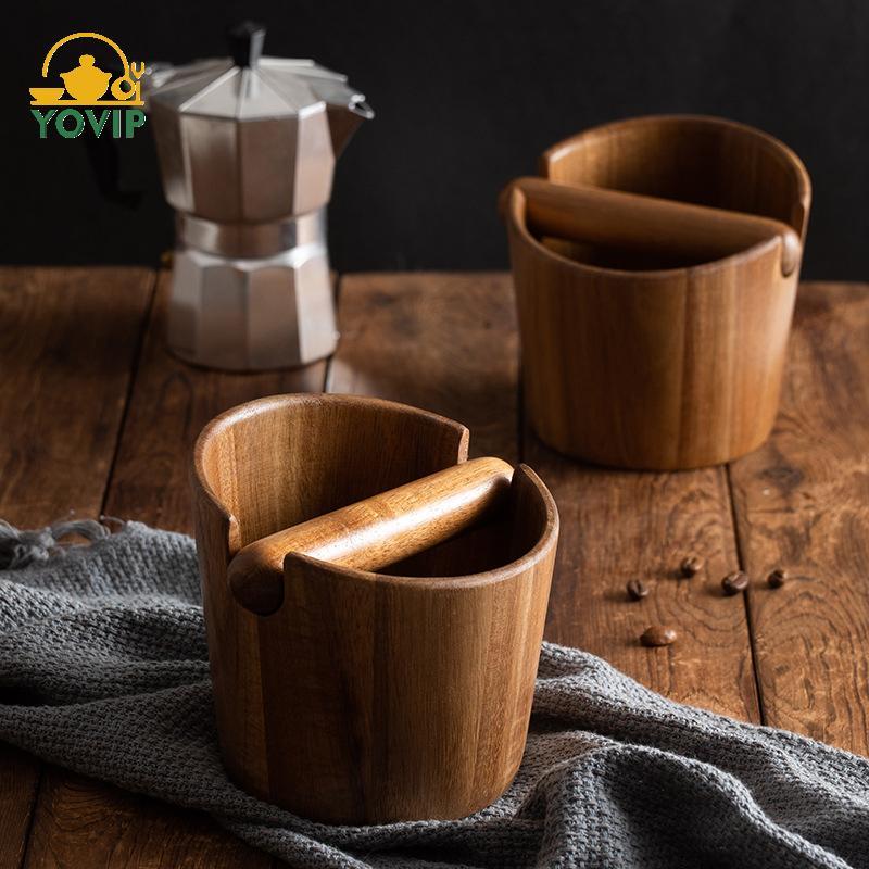 YOVIP Kno The Slag Buet Coffee Grounds Kno Box Ground Coffee Container Gỗ nguyên khối Knoing Tank Co