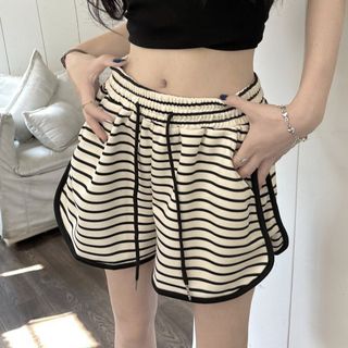 Quần short thể thao chữ A sọc đen trắng mùa hè dành cho nữ