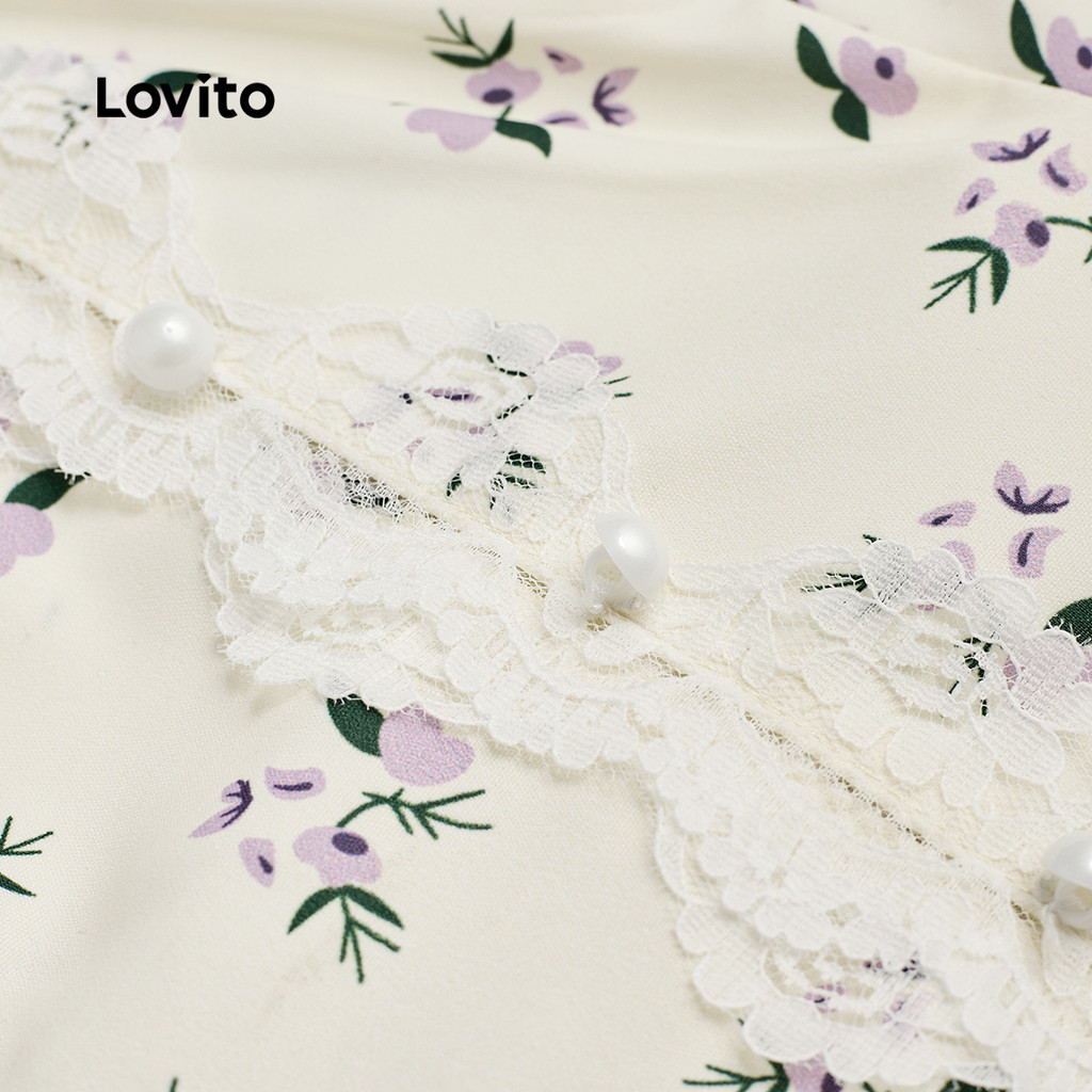 Lovito Phong cách thường ngày Áo sơ mi ren dễ thương có nút phía trước phù hợp cho mùa xuân/hè dành cho phụ nữ L154ED1015 | BigBuy360 - bigbuy360.vn