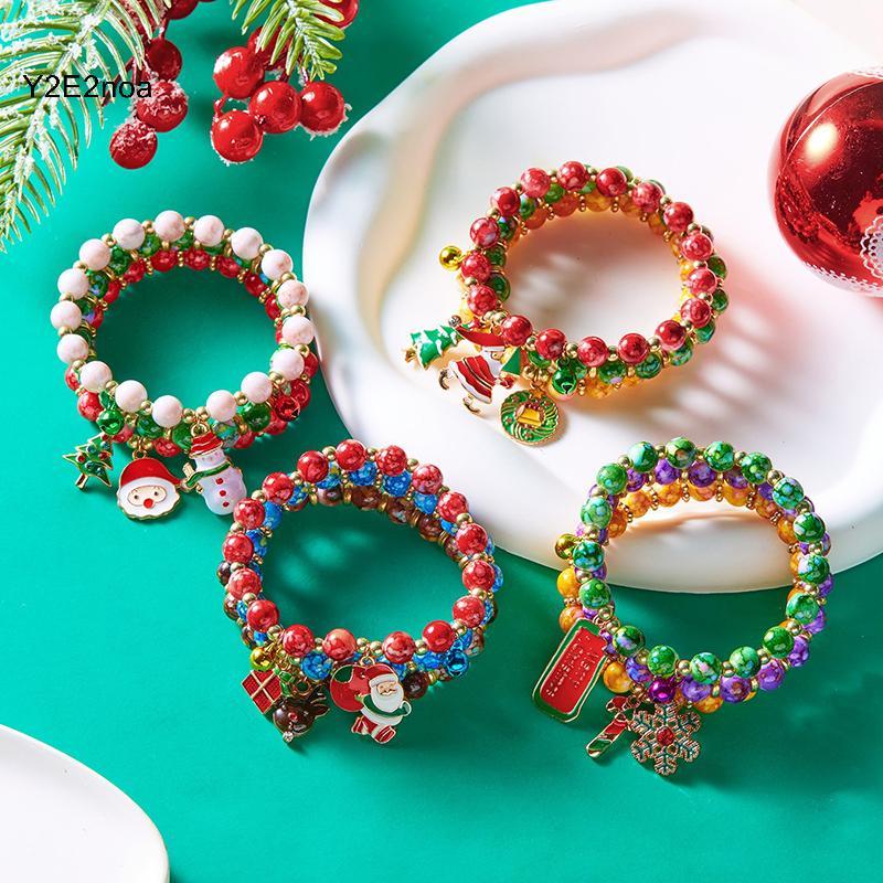 Y2E2noa Giáng Sinh Nhiều Màu Sắc Hạt Đa Yếu Tố Mặt Dây Chuyền Vòng Tay Dành Cho Nữ Ông Già Noel Cây 