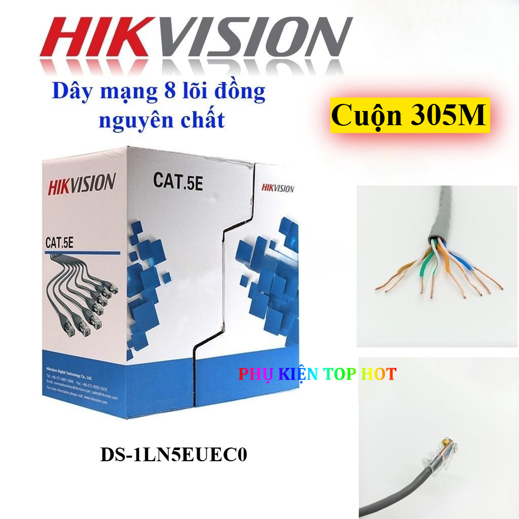Cáp mạng Cat5e Hikvision DS-1LN5EUEC0 8 lõi đồng nguyên chất 305 mét dùng cho camera IP, camera POE,