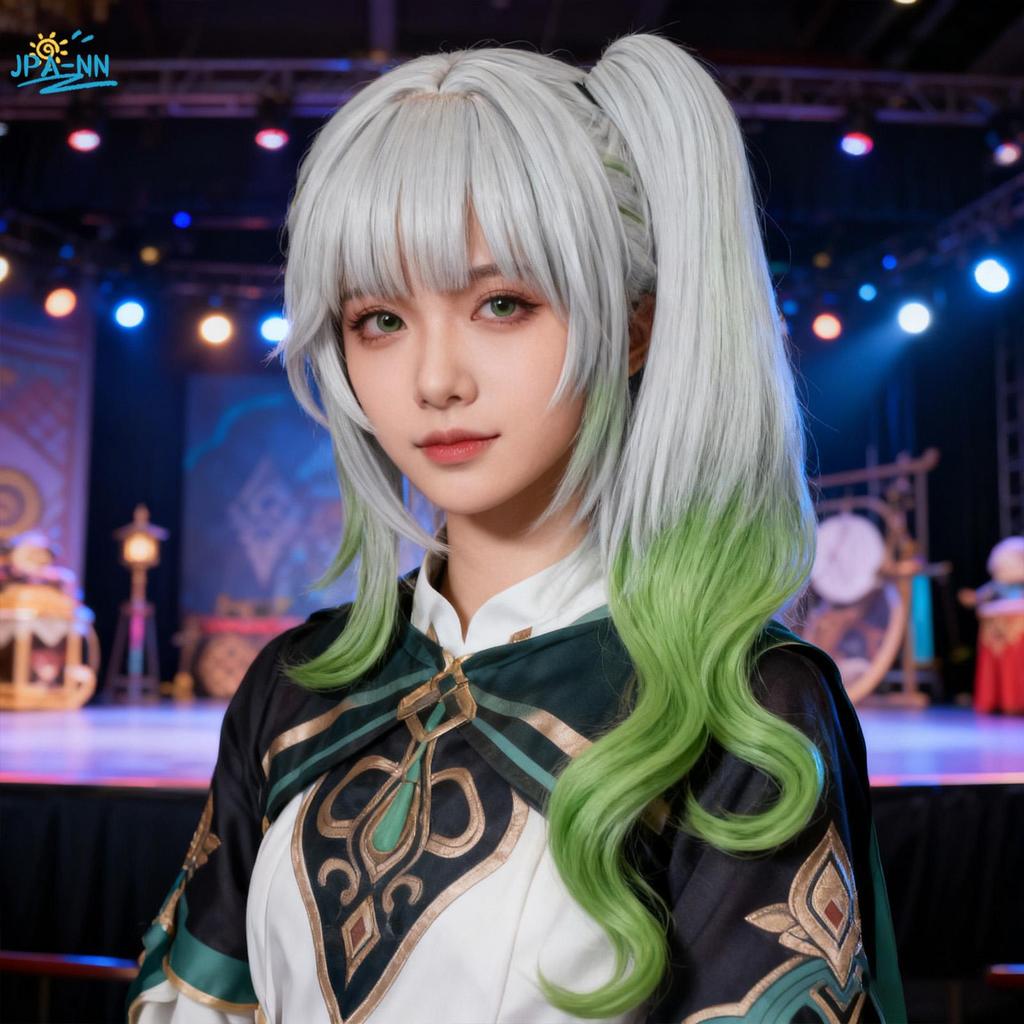 Nahida Cosplay Tóc Giả Với Silicon Da Đầu Sợi Nhiệt Độ Cao Cho Nahida Cos Tóc Giả Xanh Anime Nhân Vậ