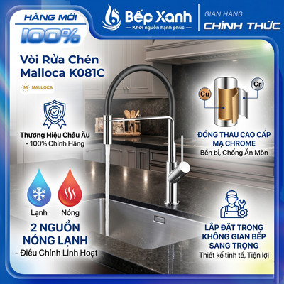 Vòi Rửa Chén Malloca K081C - Đồng Thau mạ Chrome - 2 Nguồn Nóng Lạnh