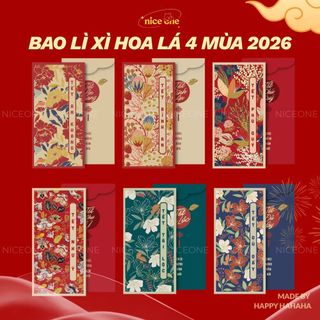  Bao lì xì Tết bộ sưu tập hoa lá mùa xuân đậm sắc xuân Bính Ngọ 2026 giấy C150 cao cấp cán màng mịn 
