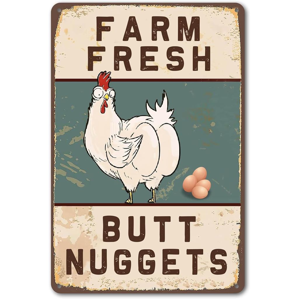 Bestylez Funny Chicken Coop Sign Vintage Chicken Sign - Farm Fresh Butt Nuggets Sign Outdoor Chicken